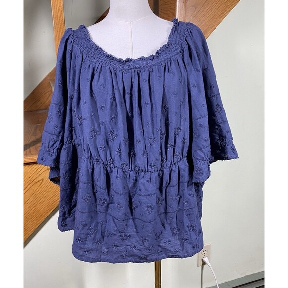 Old Navy Babydoll Top Women's Plus 4x Blue Smocked Back Peasant Boho Cottagecore - Picture 1 of 10